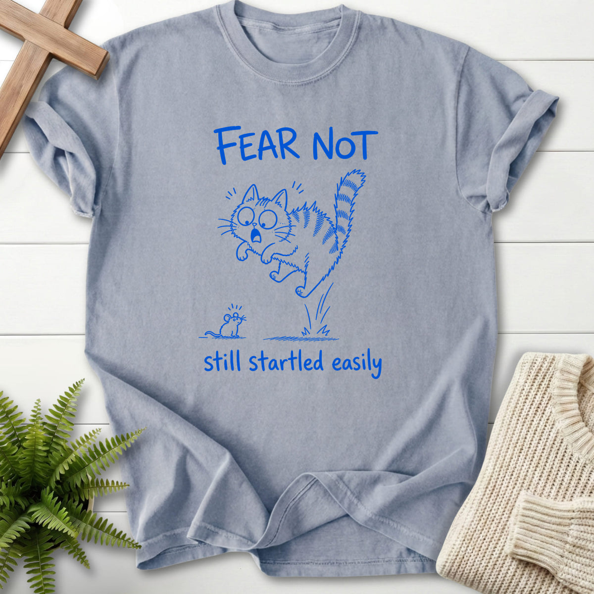 Granite color option for the Fear Not Still Startled Easily faith-based tee with "Fear Not Still Startled Easily T-Shirt" design.
