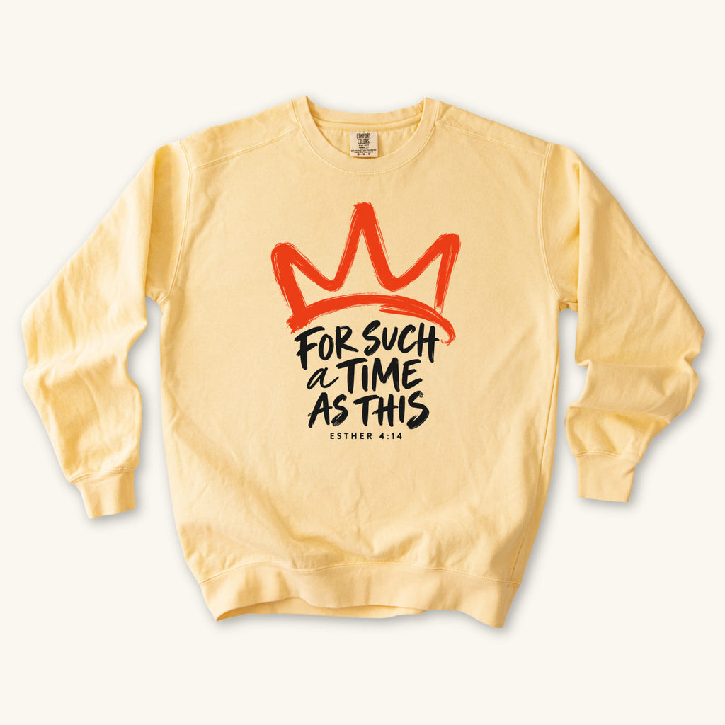 Butter For Such a Time Crown sweatshirt flat lay mockup, Esther 4:14 Christian apparel for women