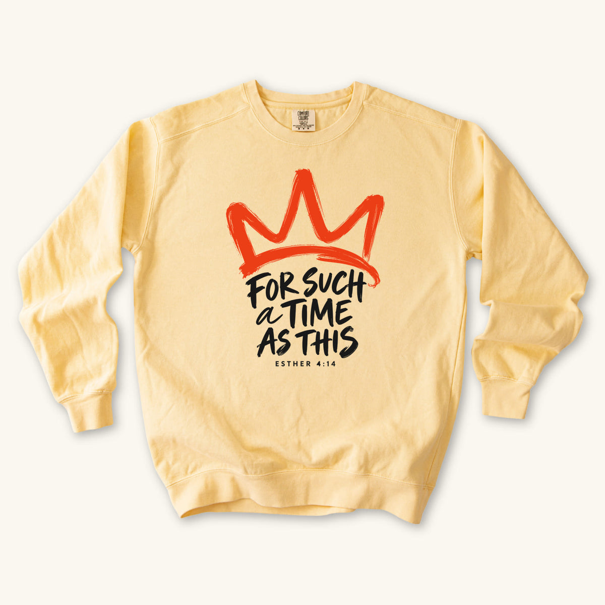 Butter For Such a Time Crown sweatshirt flat lay mockup, Esther 4:14 Christian apparel for women