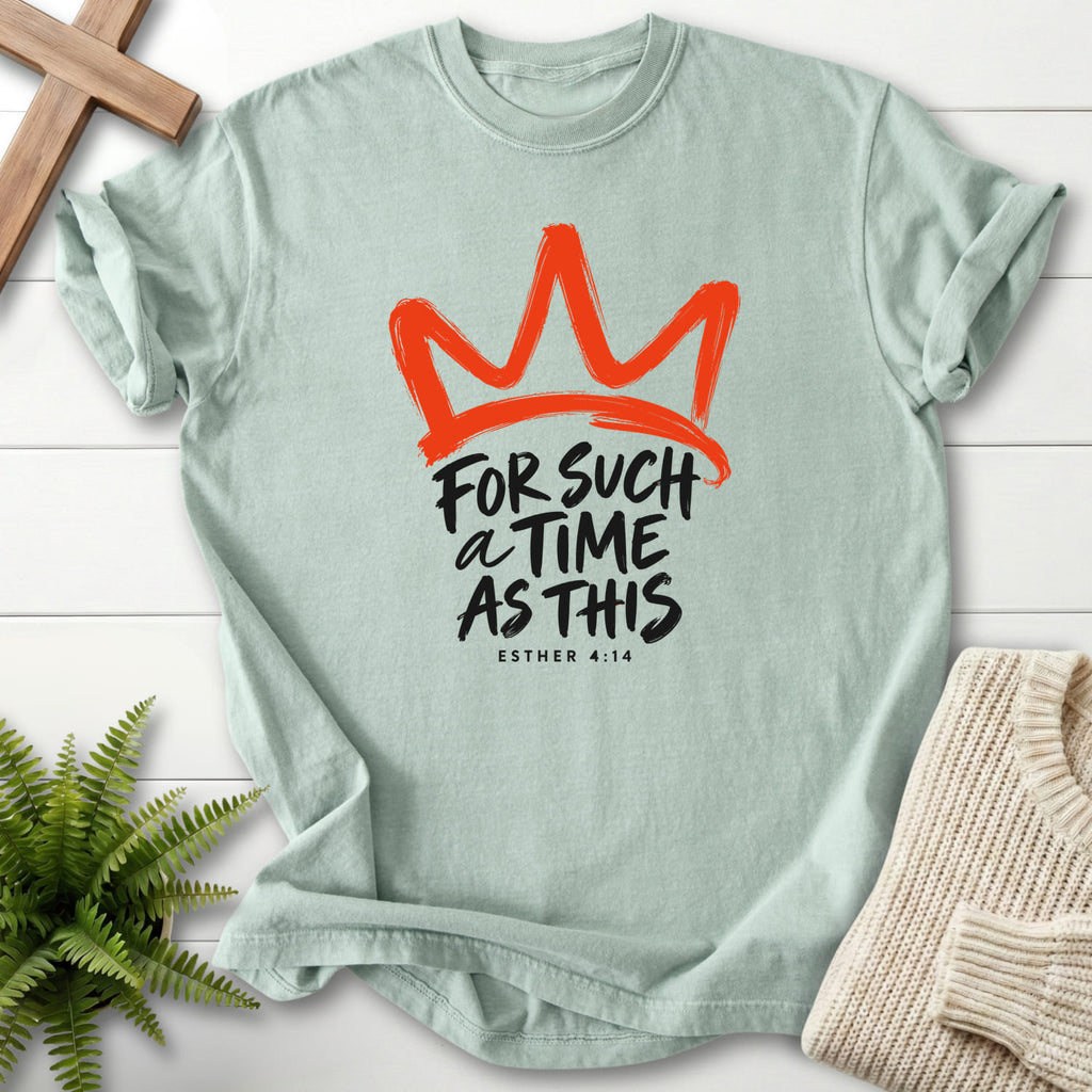 Bay For Such a Time Crown T-shirt flat lay mockup, Esther 4:14 Christian apparel for women