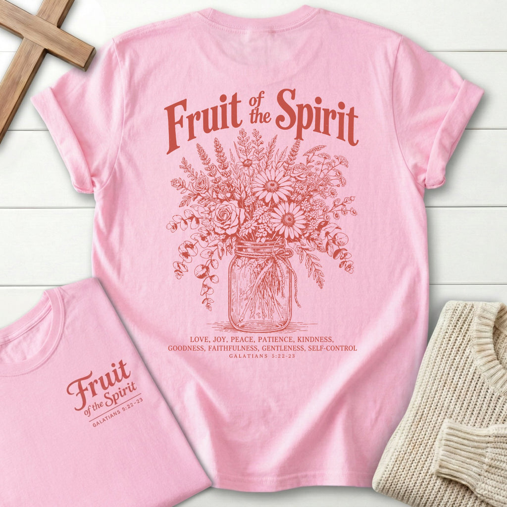 Fruit of the Spirit T-Shirt in Blossom | Mason Jar Wildflower Bouquet | Galatians 5:22-23 | Christian Women's Tee | Comfort Colors 1717