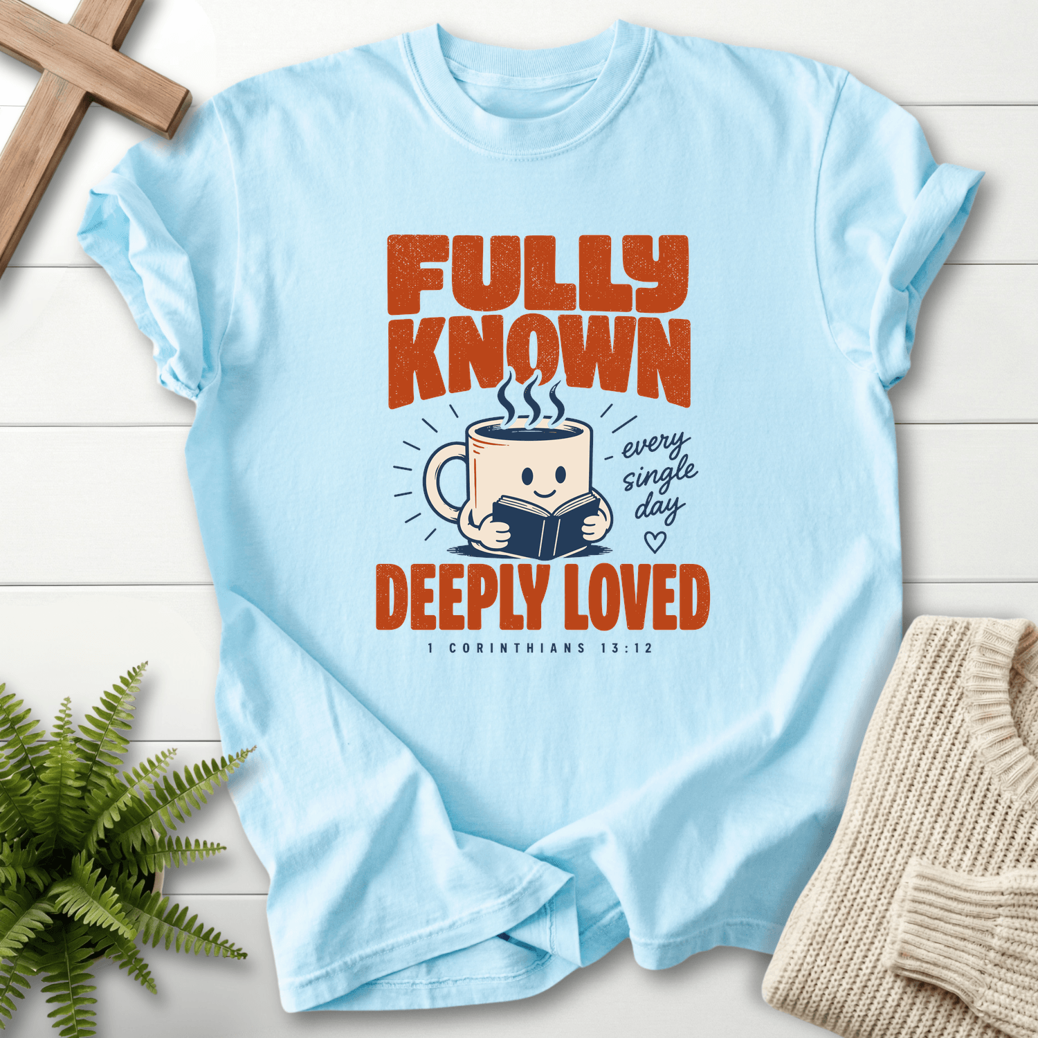 Fully Known Deeply Loved T-Shirt in Chambray | She Wears Faith
