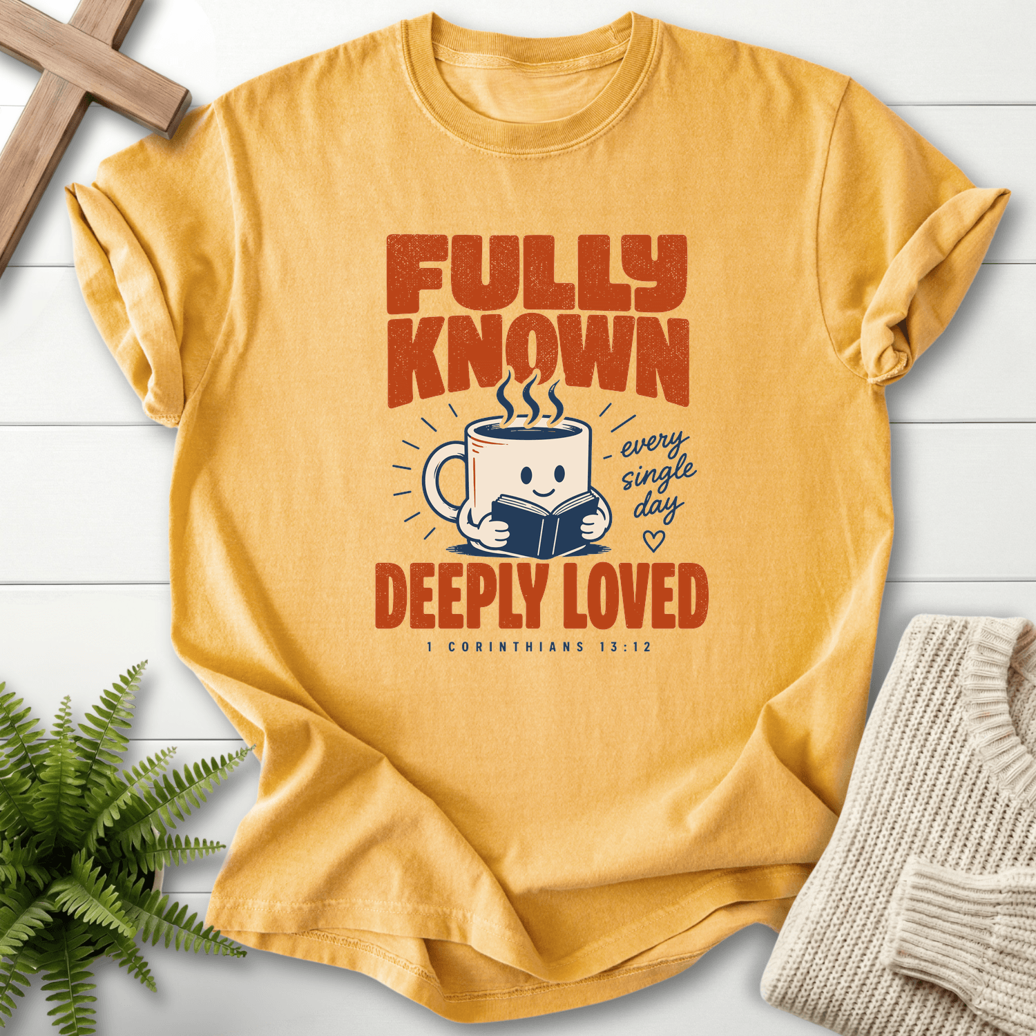 Fully Known Deeply Loved T-Shirt in Mustard | She Wears Faith