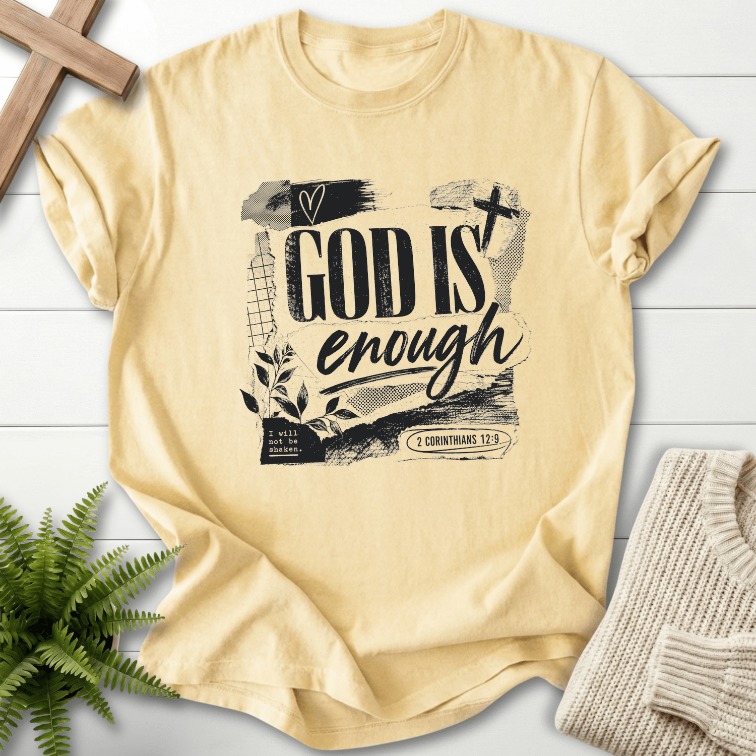 God is Enough Graphic T-Shirt in Banana | She Wears Faith