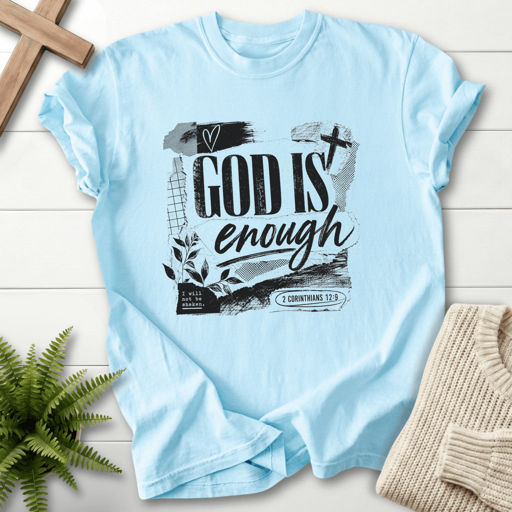 God is Enough Graphic T-Shirt in Chambray | She Wears Faith