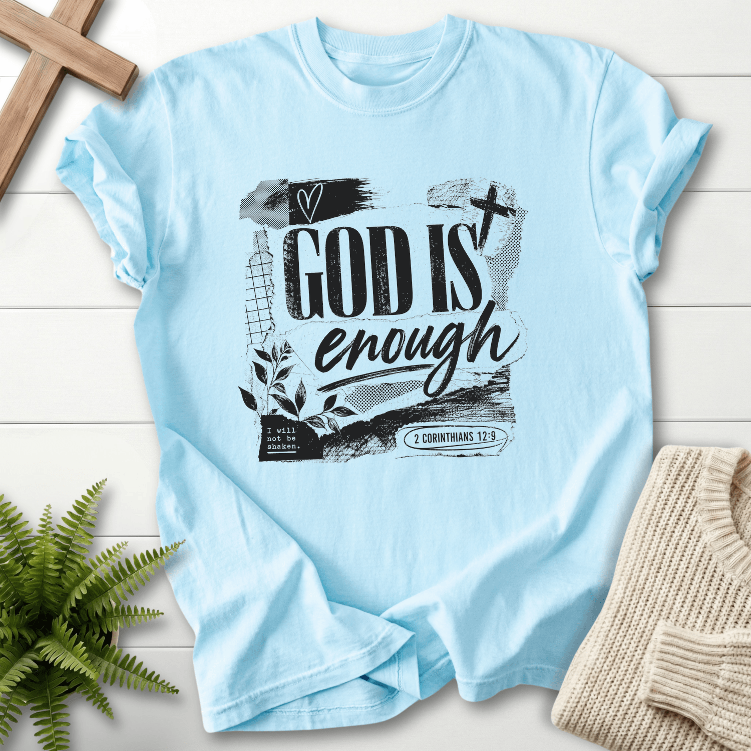 God is Enough Graphic T-Shirt in Chambray | She Wears Faith