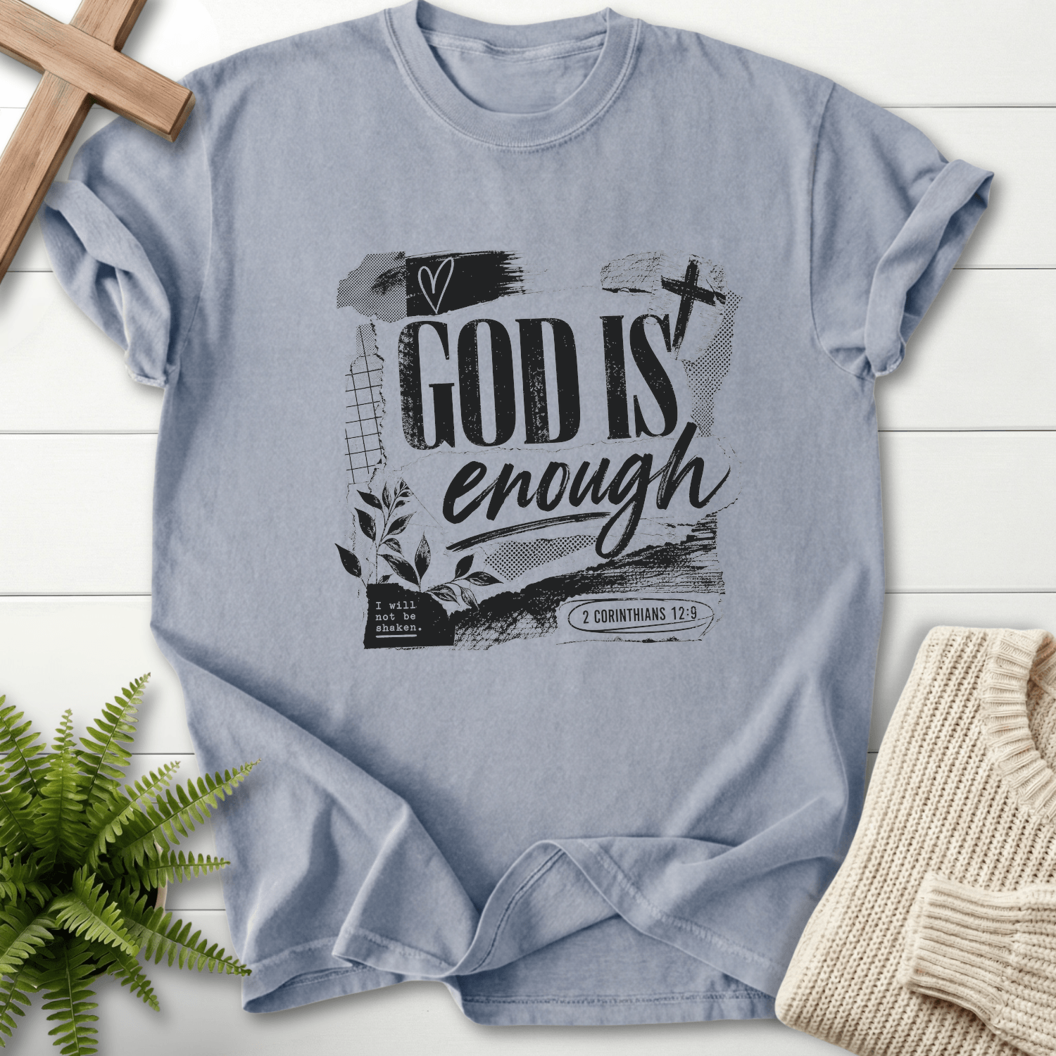 God is Enough Graphic T-Shirt in Granite | She Wears Faith