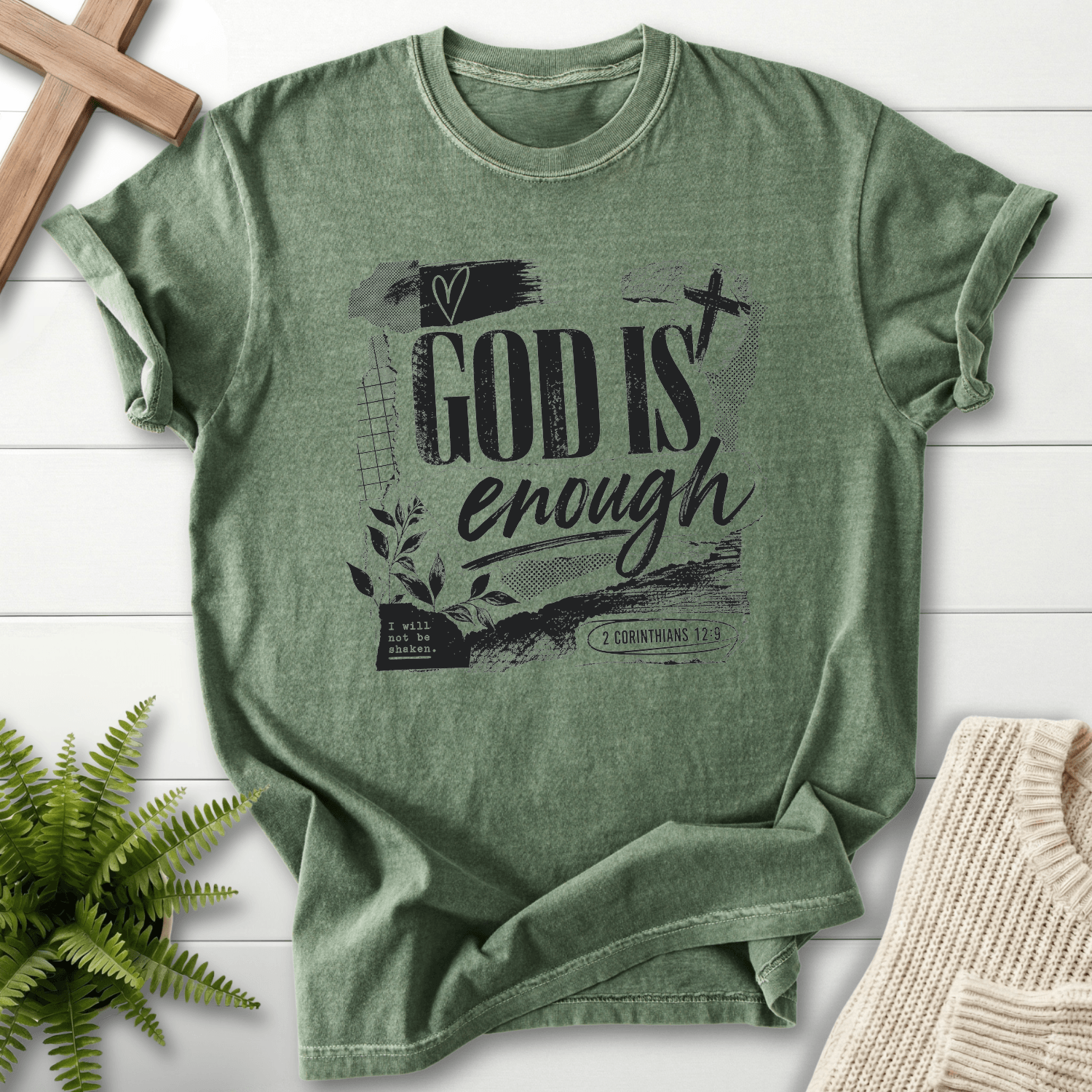 God is Enough Graphic T-Shirt in Moss | She Wears Faith
