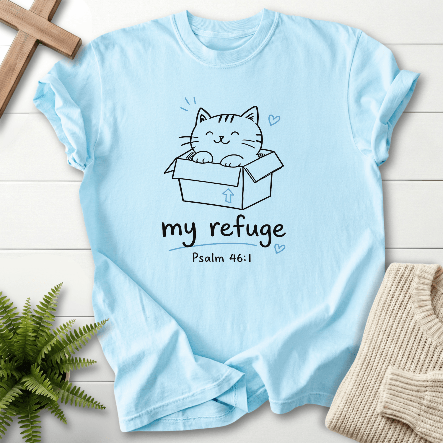 God is our Refuge Ps 46 1 T-Shirt in Chambray | She Wears Faith