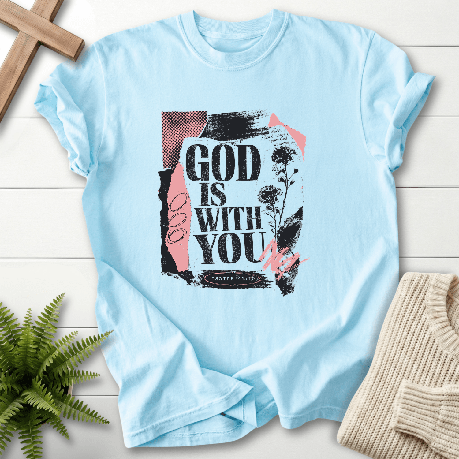 God is with you Graphic T-Shirt in Chambray | She Wears Faith