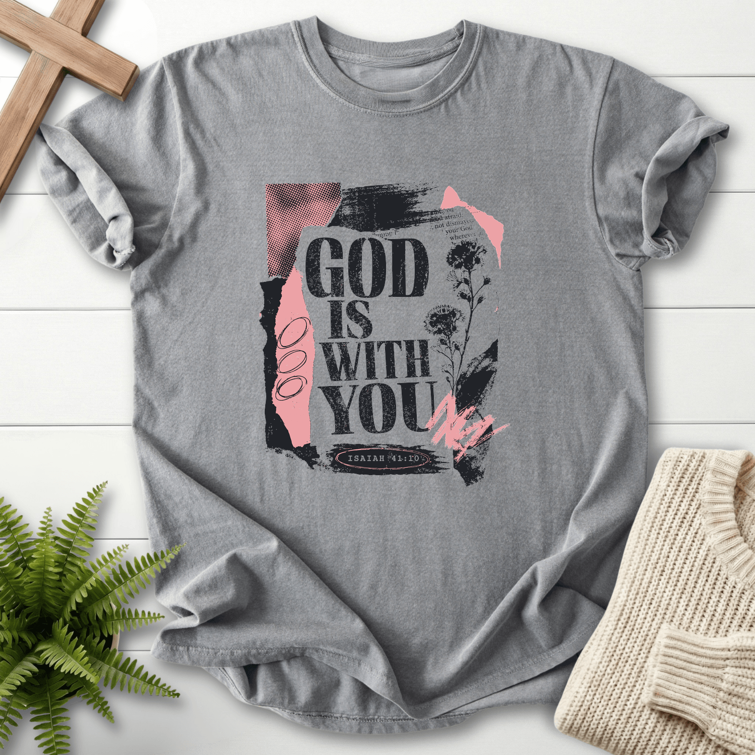 God is with you Graphic T-Shirt in Grey | She Wears Faith