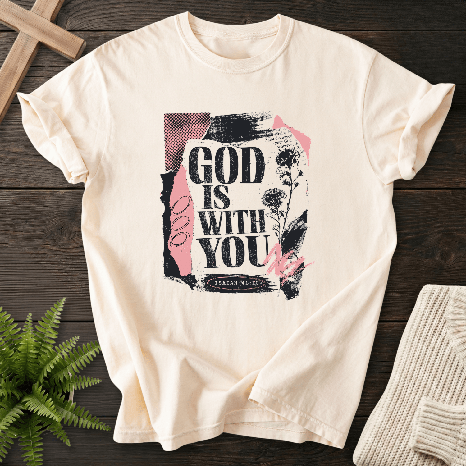 God is with you Graphic T-Shirt in Ivory | She Wears Faith