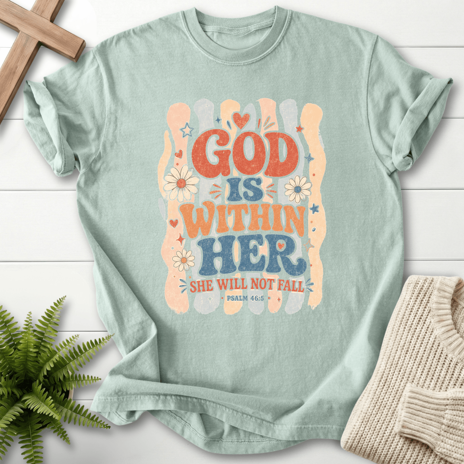 God Is Within Her Retro T-Shirt in Bay | She Wears Faith