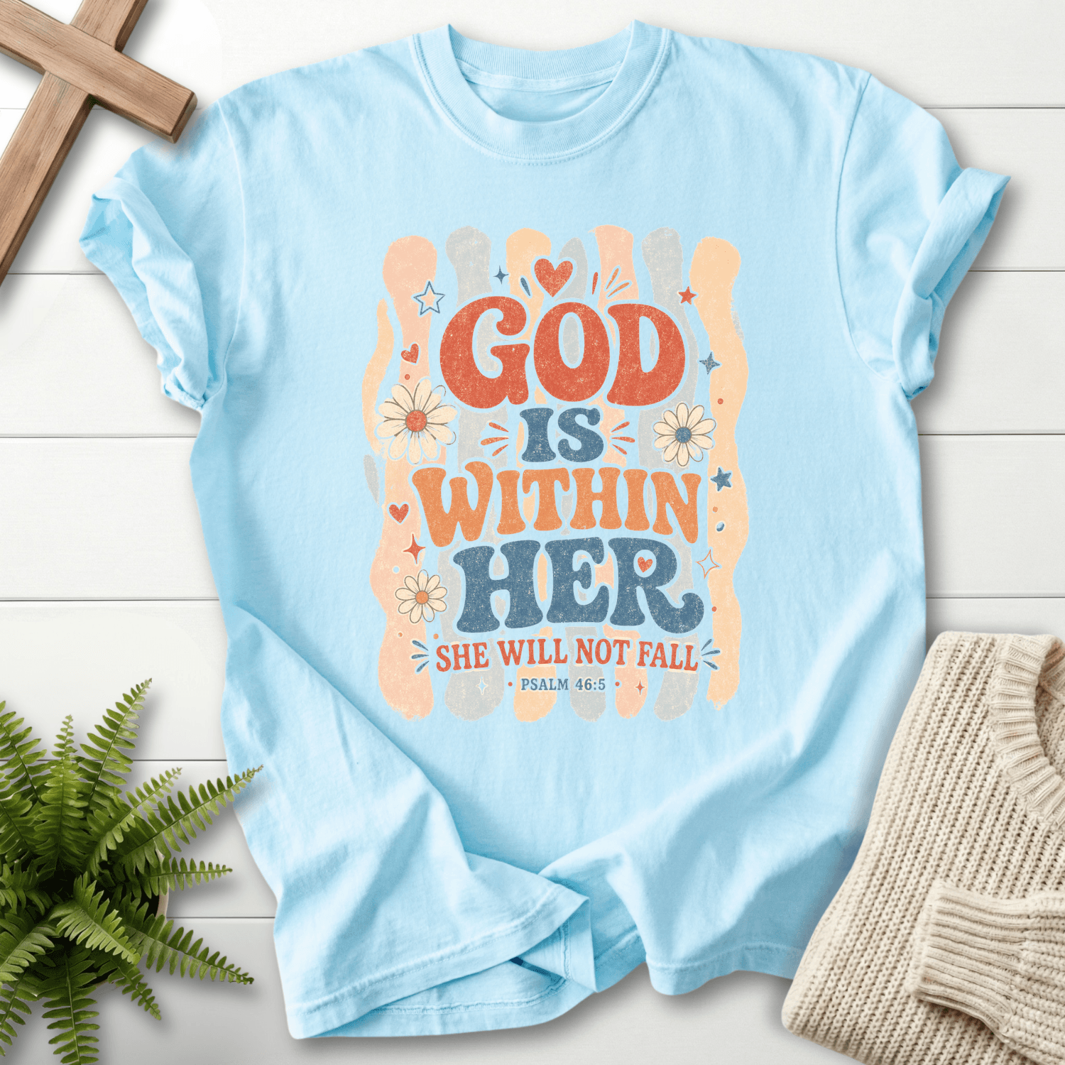 God Is Within Her Retro T-Shirt in Chambray | She Wears Faith