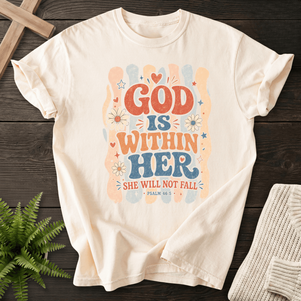 God Is Within Her Retro T-Shirt in Ivory | She Wears Faith
