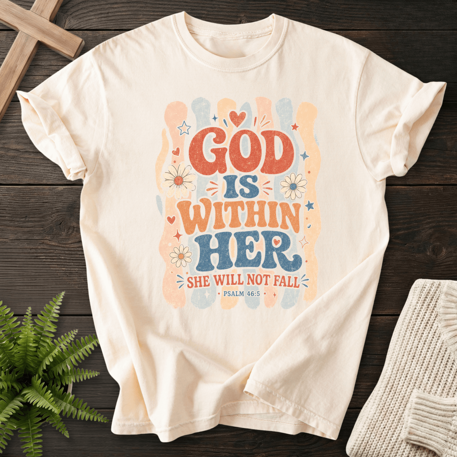 God Is Within Her Retro T-Shirt in Ivory | She Wears Faith