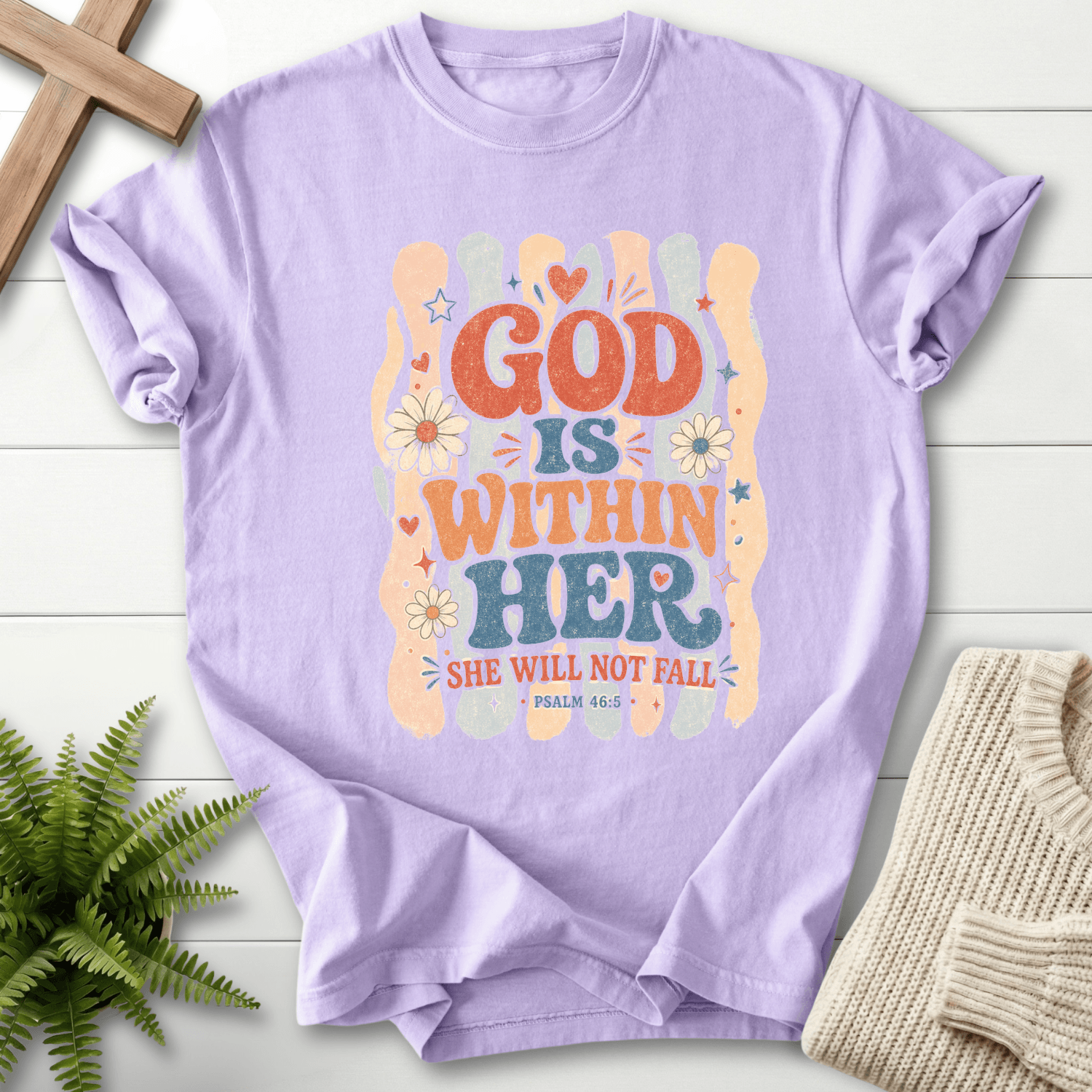 God Is Within Her Retro T-Shirt in Orchid | She Wears Faith