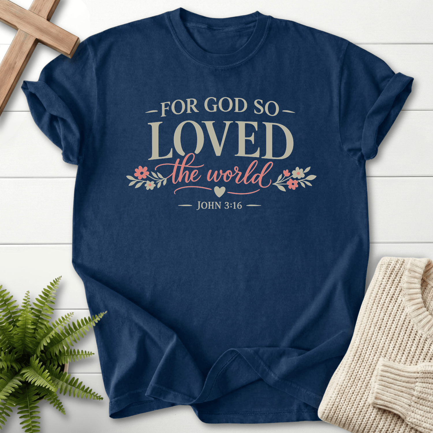 God So Love John 3 16 T-Shirt in Navy | She Wears Faith