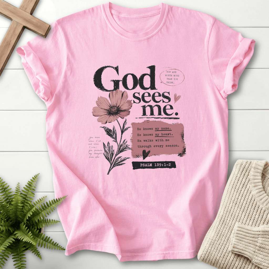 God's sees me Graphic T-Shirt in Blossom | She Wears Faith