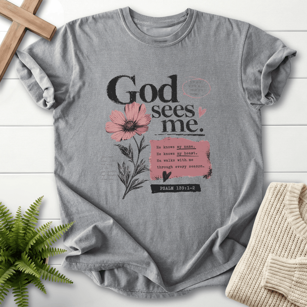 God's sees me Graphic T-Shirt in Grey | She Wears Faith