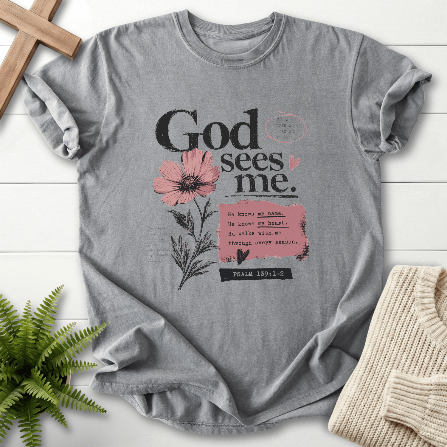 God's sees me Graphic T-Shirt in Grey | She Wears Faith