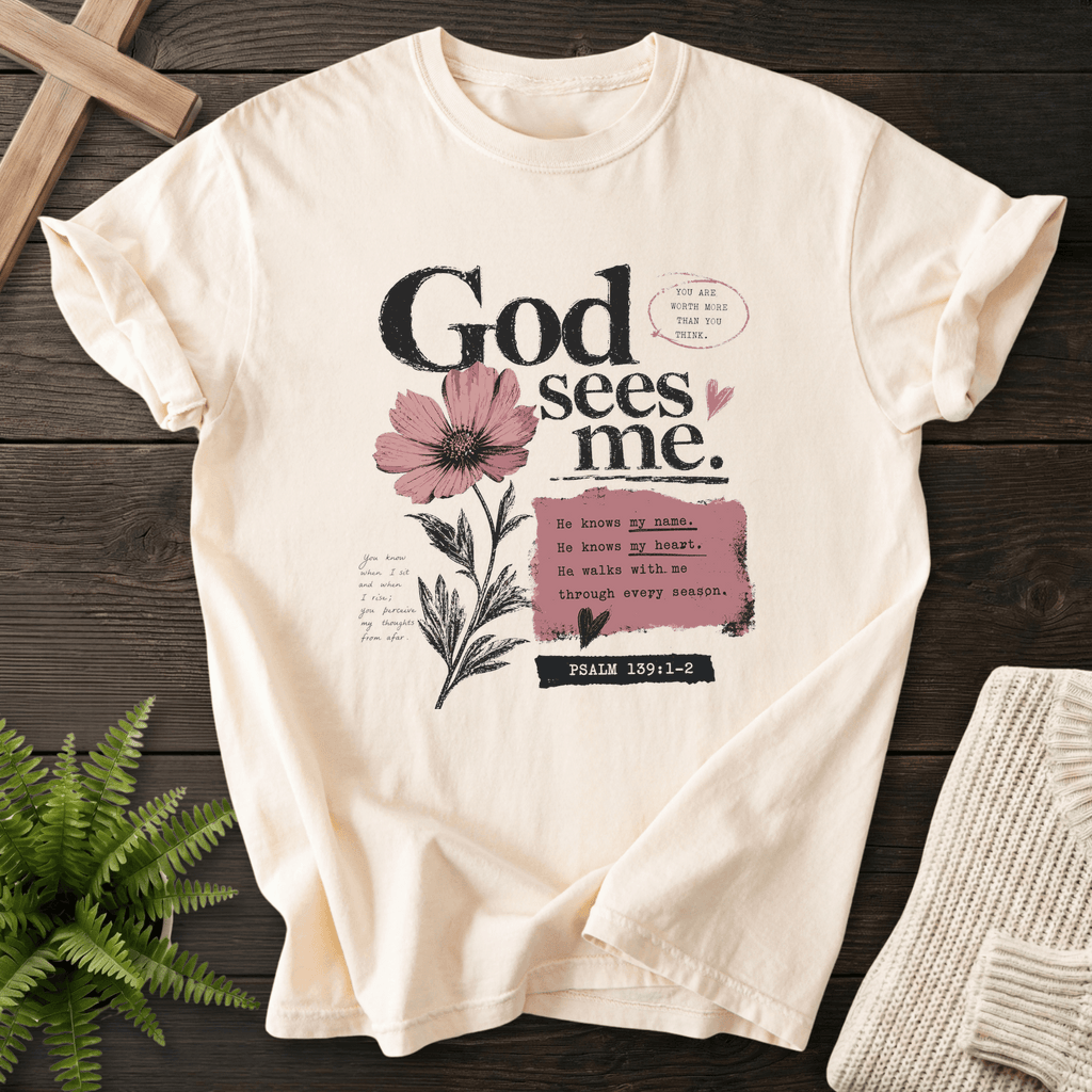 God's sees me Graphic T-Shirt in Ivory | She Wears Faith