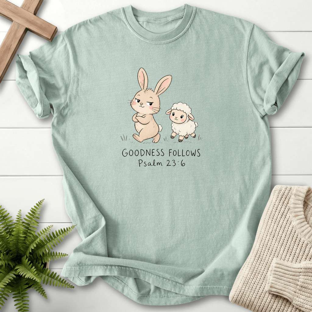 Goodness Follows Psalm 23 T-Shirt in Bay | She Wears Faith