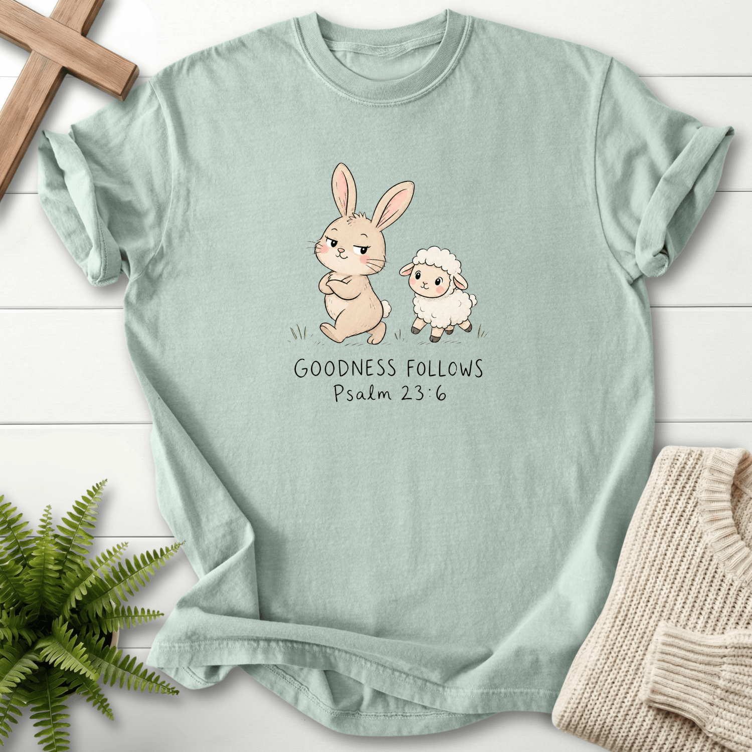 Goodness Follows Psalm 23 T-Shirt in Bay | She Wears Faith