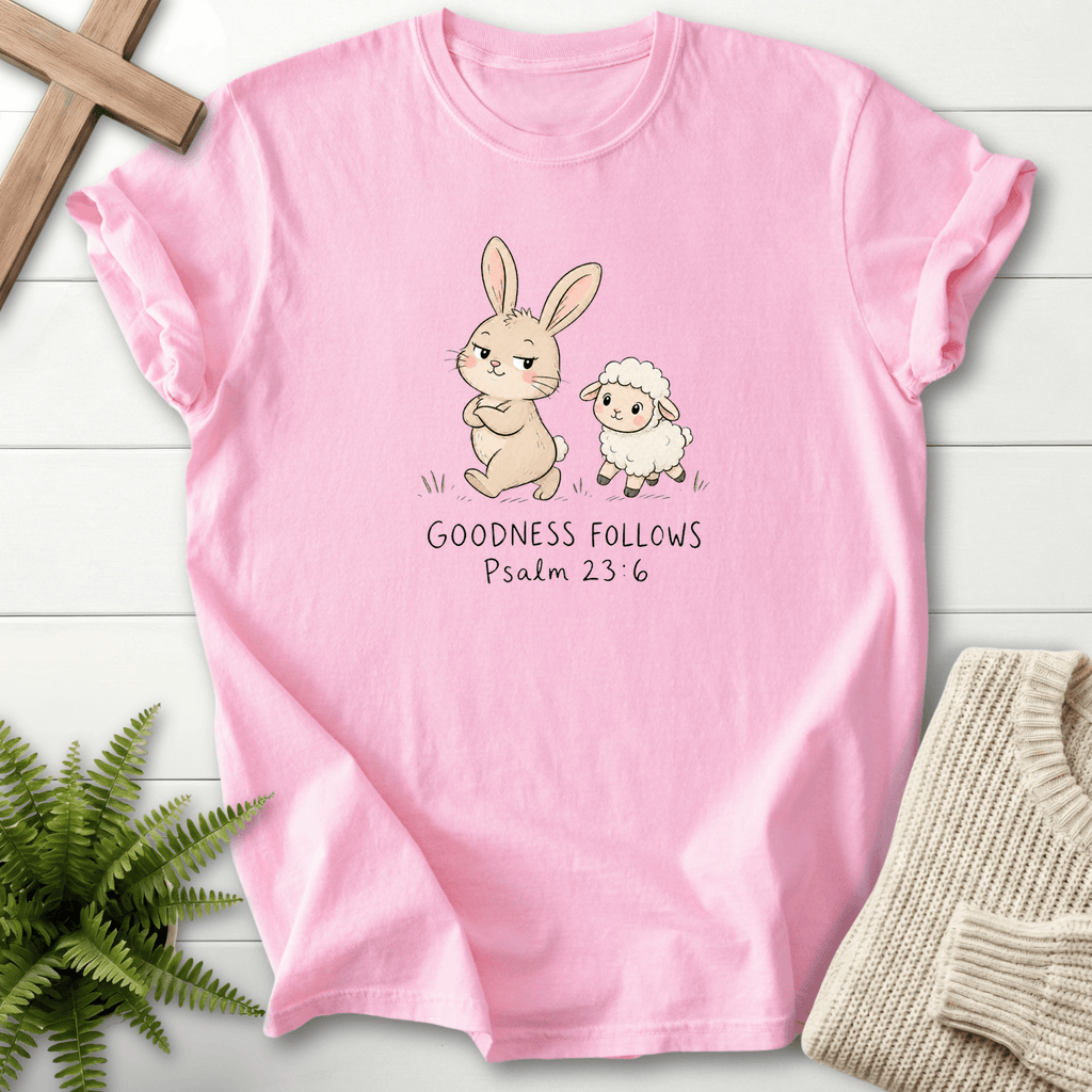 Goodness Follows Psalm 23 T-Shirt in Blossom | She Wears Faith