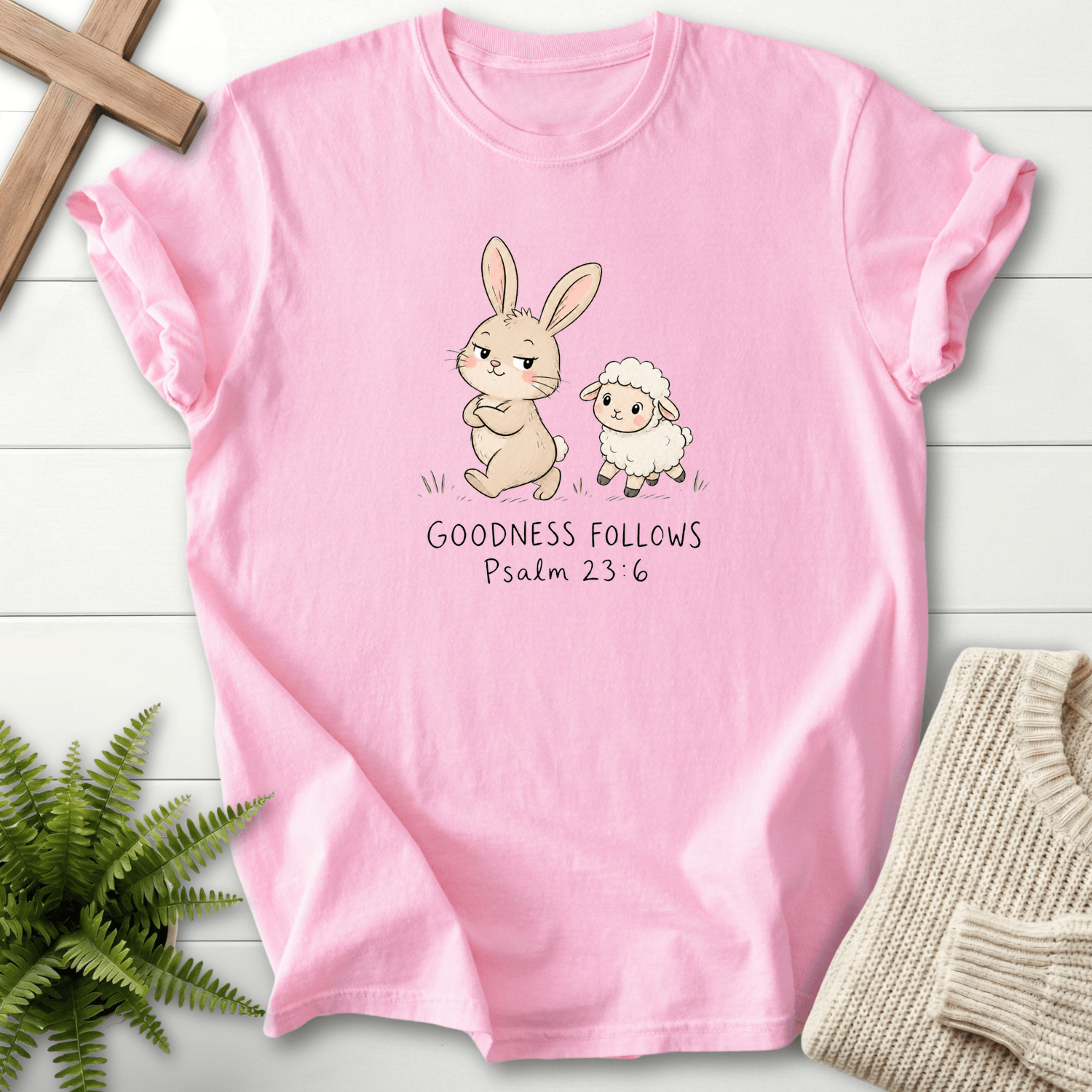 Goodness Follows Psalm 23 T-Shirt in Blossom | She Wears Faith