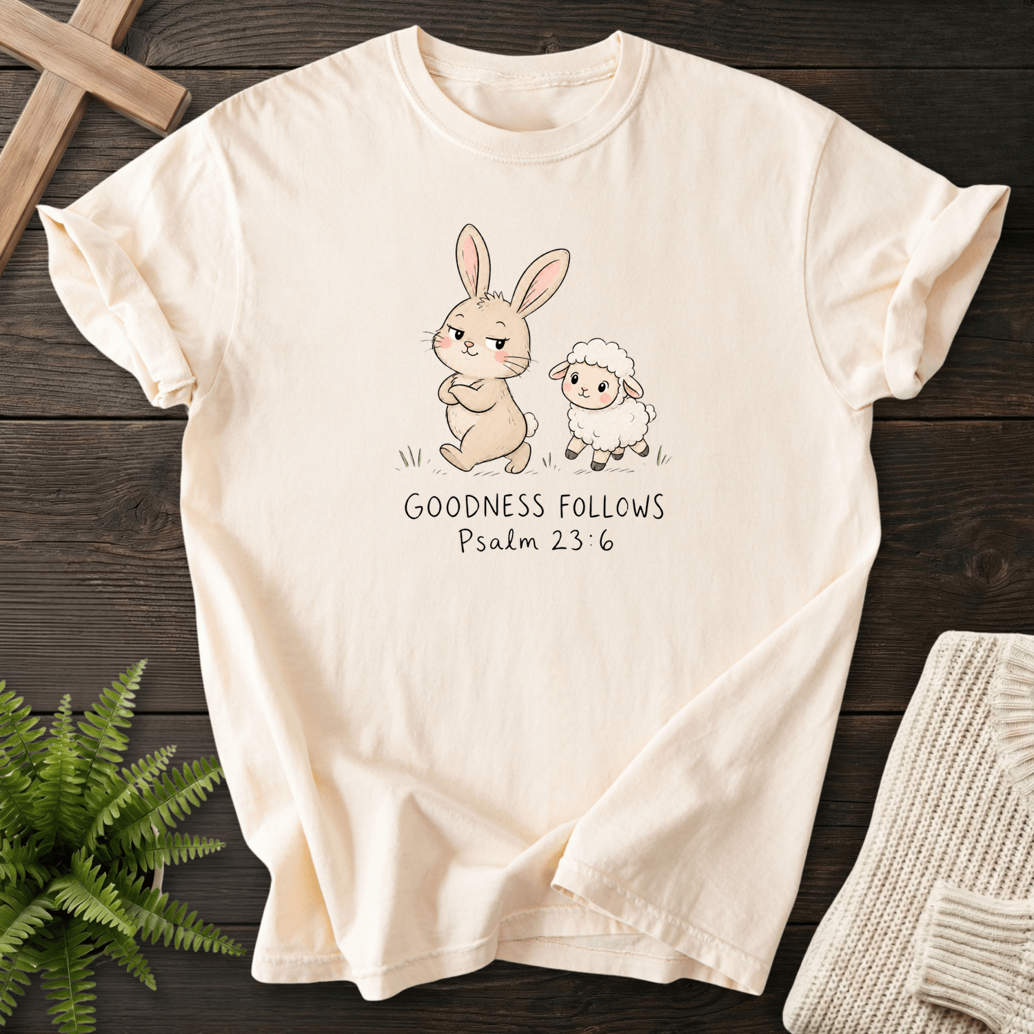 Goodness Follows Psalm 23 T-Shirt in Ivory | She Wears Faith