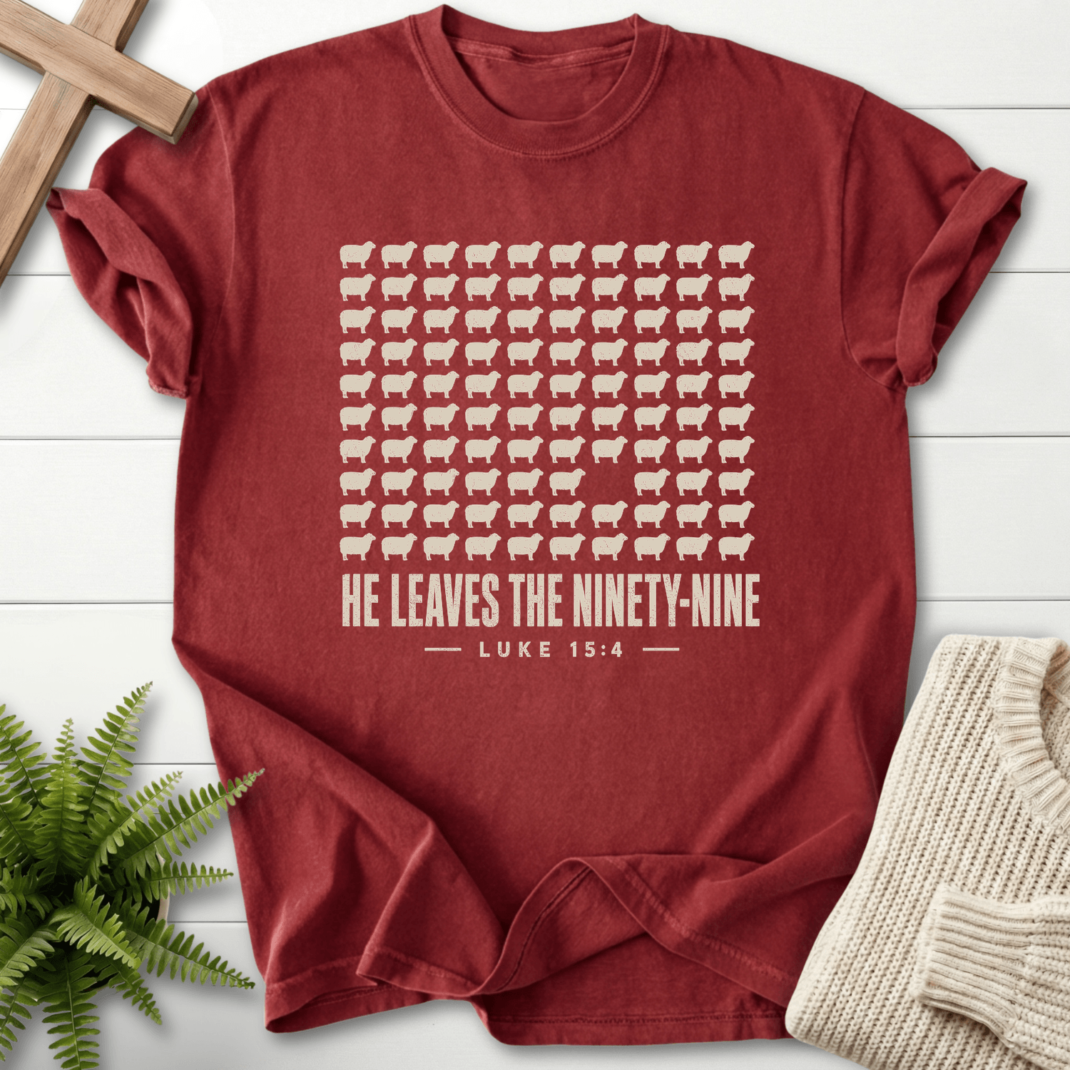 He Leaves the Ninety-Nine T-Shirt in Brick | She Wears Faith