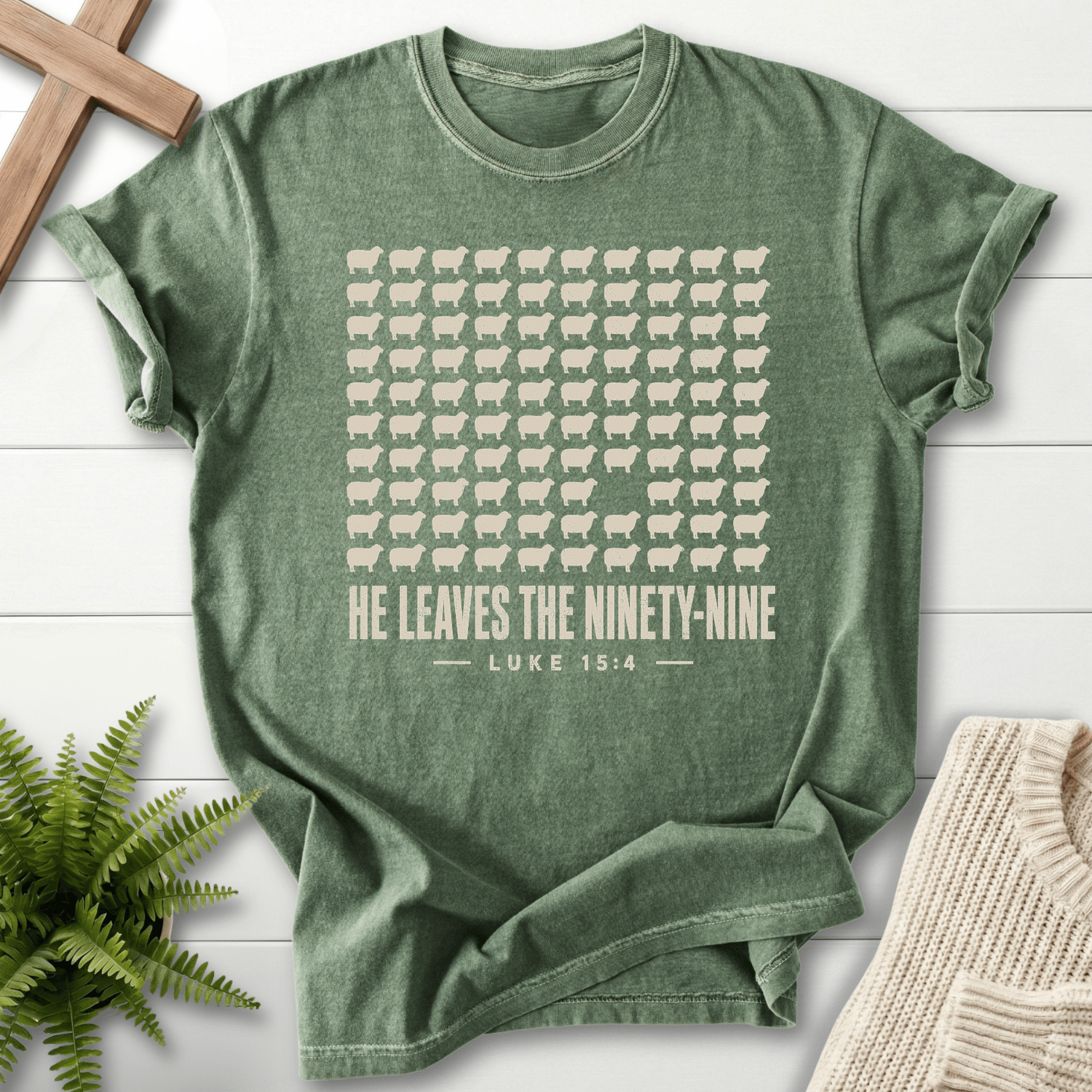 He Leaves the Ninety-Nine T-Shirt in Moss | She Wears Faith