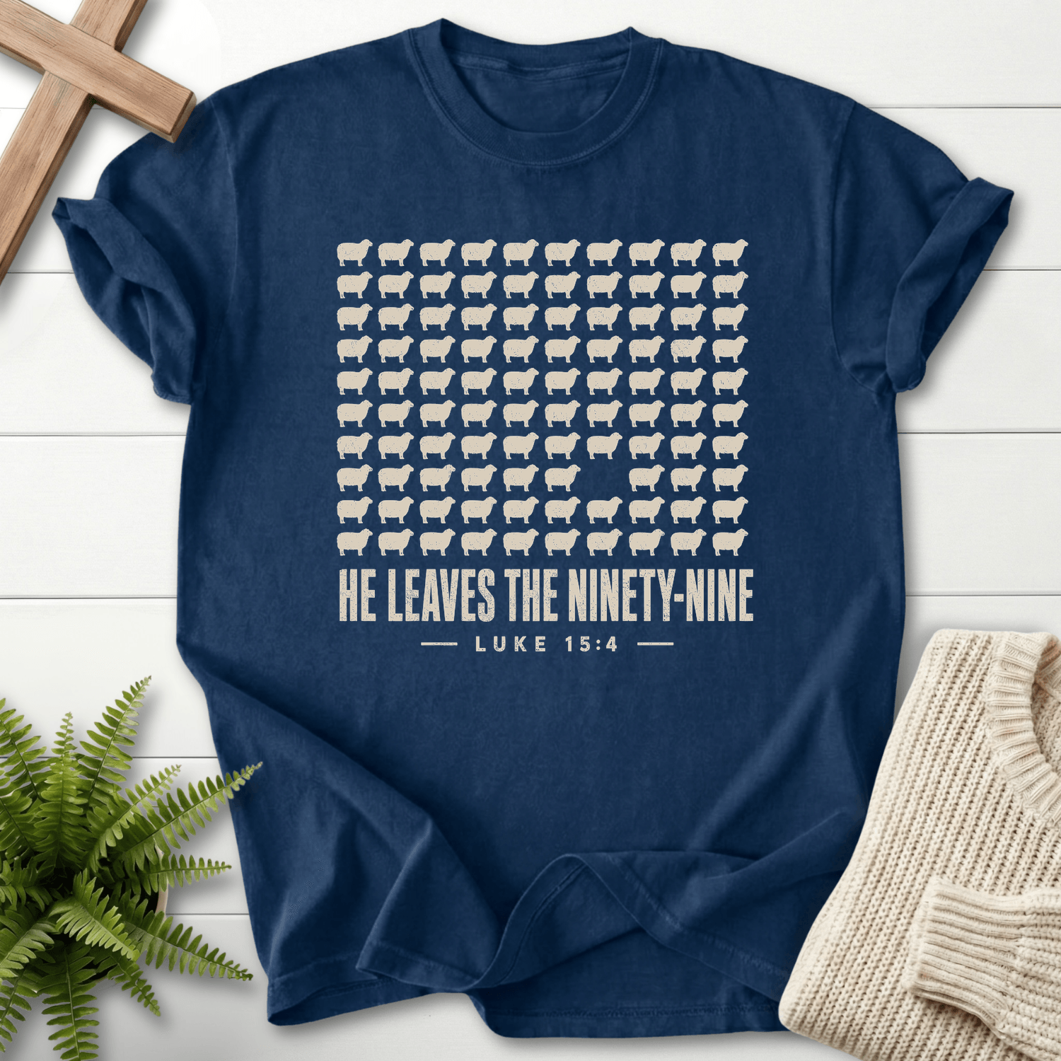 He Leaves the Ninety-Nine T-Shirt in Navy | She Wears Faith