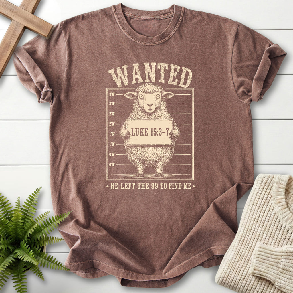 Espresso color option for the He Left the 99 to Find me Bible verse tee with "He Left the 99 to Find me Dark T-Shirt" Luke 15:3-7.