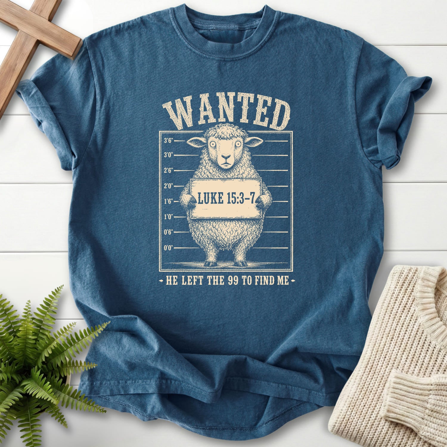 Midnight color option for the He Left the 99 to Find me Christian graphic tee with "He Left the 99 to Find me Dark T-Shirt" Luke 15:3-7.