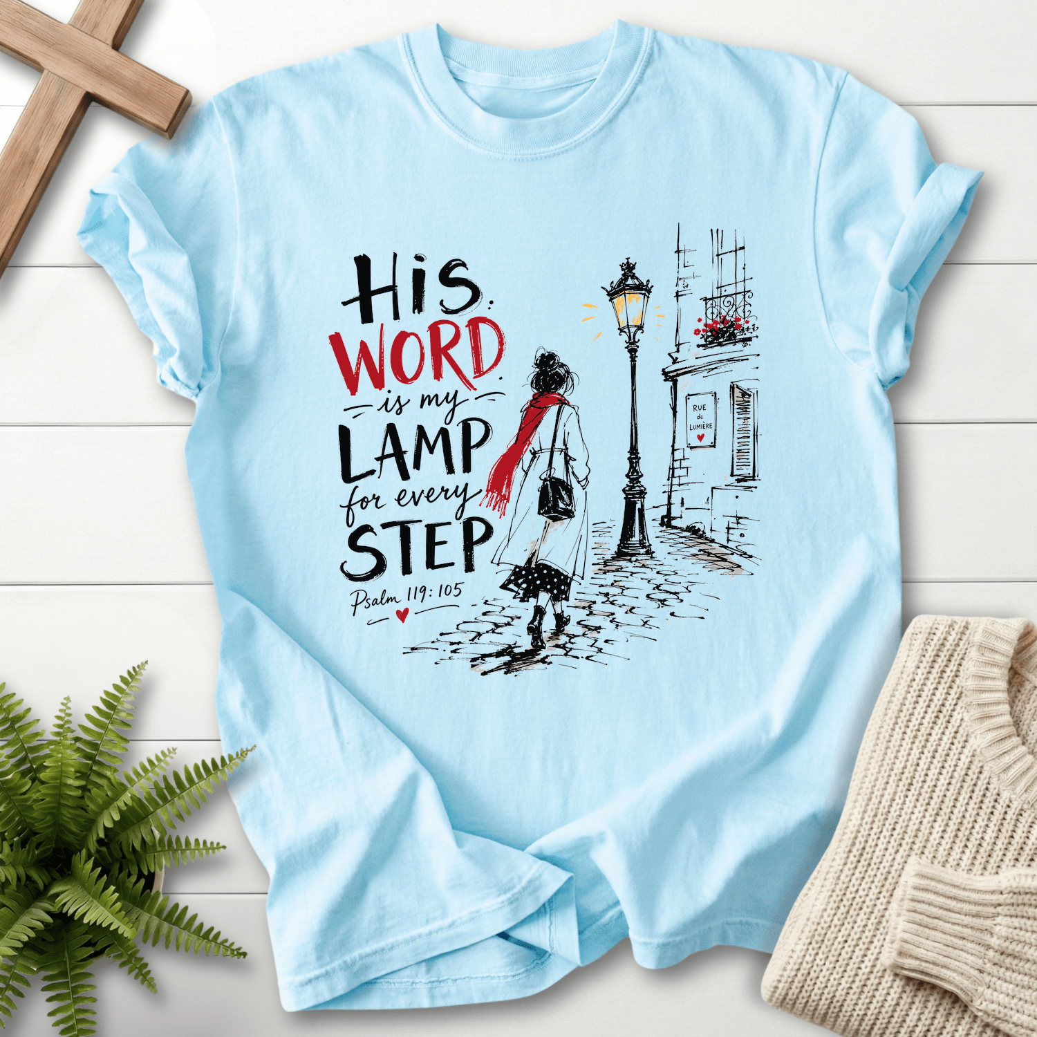 His Word is my Lamp T-Shirt in Chambray | She Wears Faith