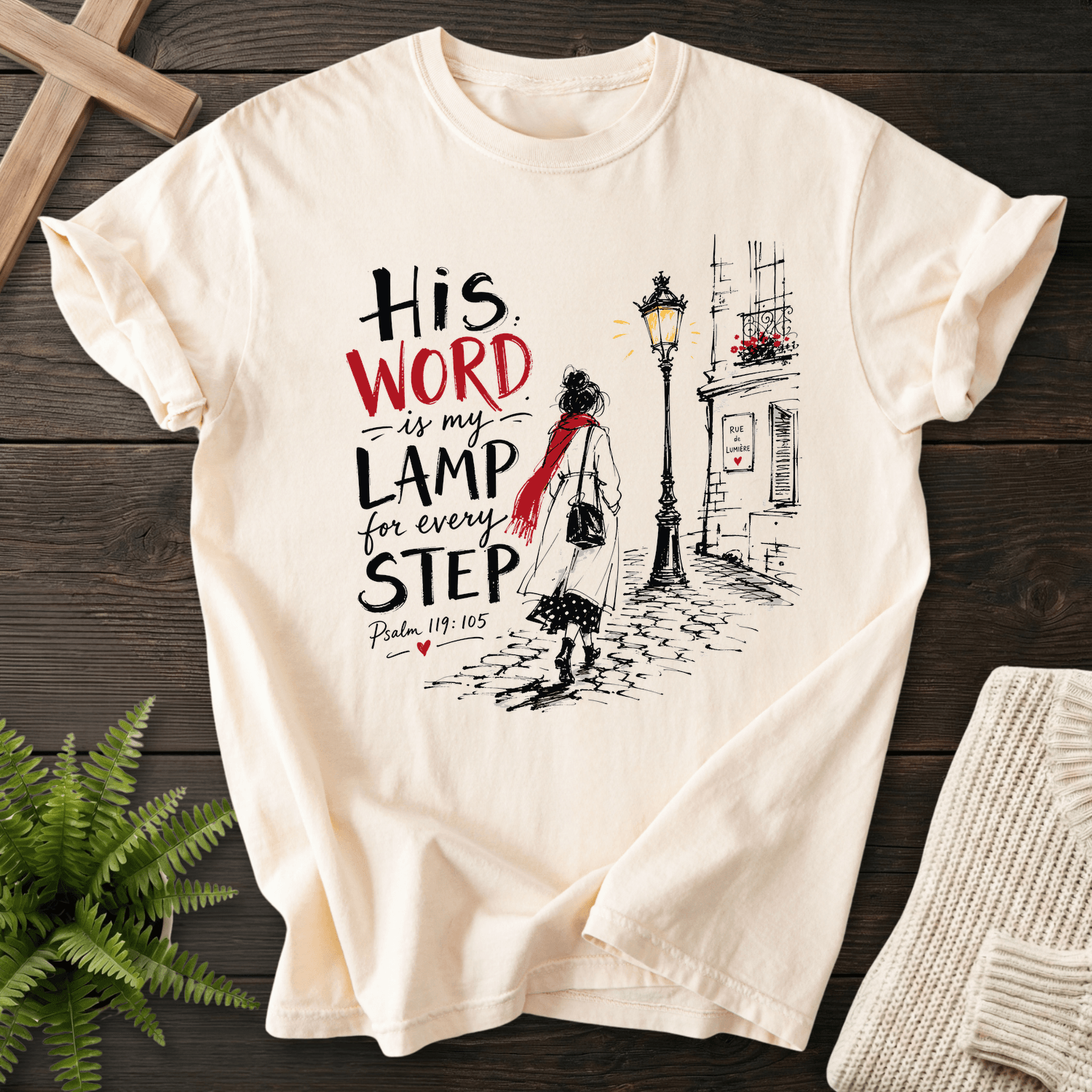 His Word is my Lamp T-Shirt in Ivory | She Wears Faith