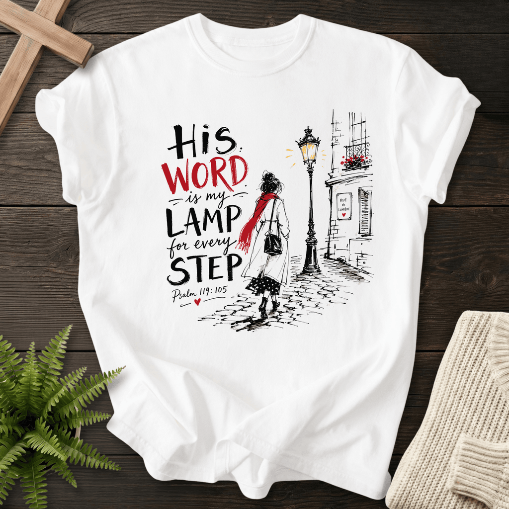 His Word is my Lamp T-Shirt in White | She Wears Faith