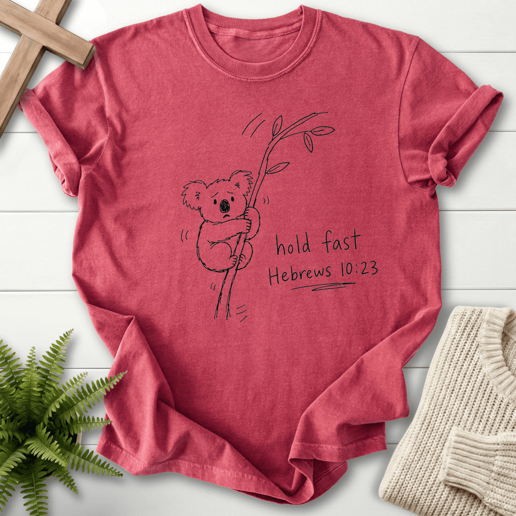 Hold Fast Hebrews 10:23 T-Shirt in Crimson | She Wears Faith