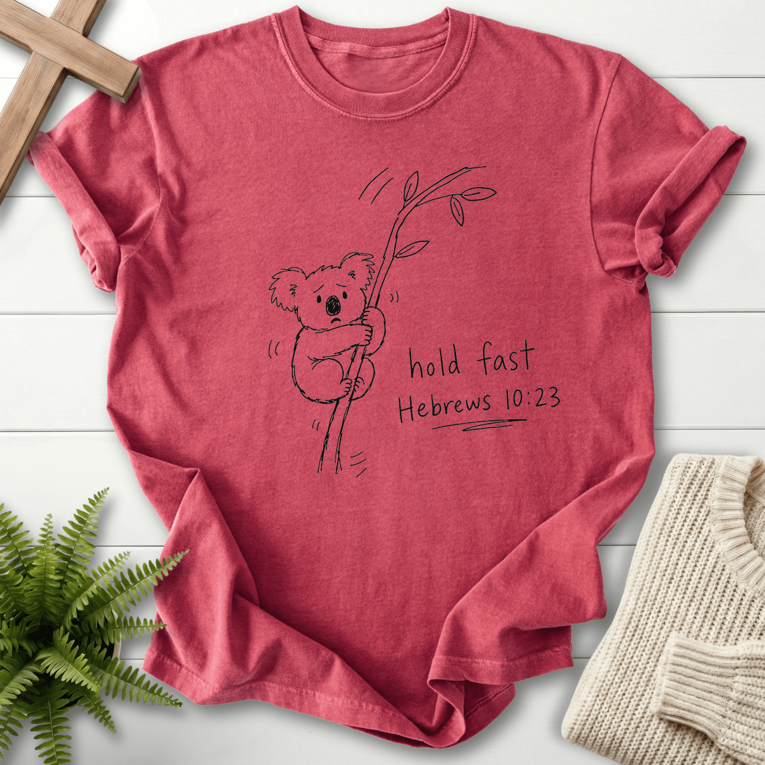 Hold Fast Hebrews 10:23 T-Shirt in Crimson | She Wears Faith