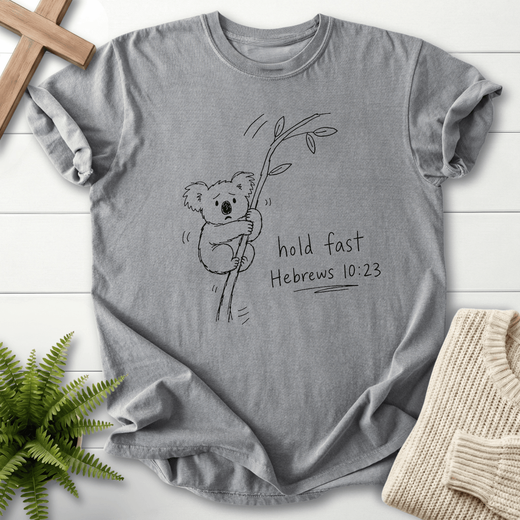 Hold Fast Hebrews 10:23 T-Shirt in Grey | She Wears Faith