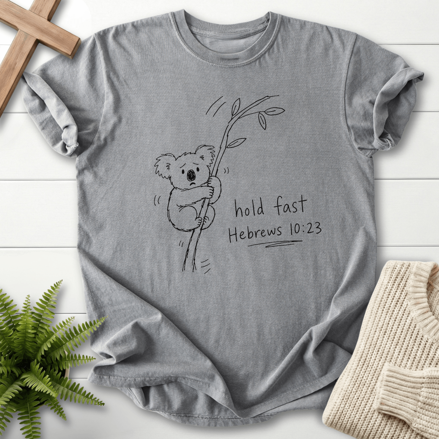 Hold Fast Hebrews 10:23 T-Shirt in Grey | She Wears Faith