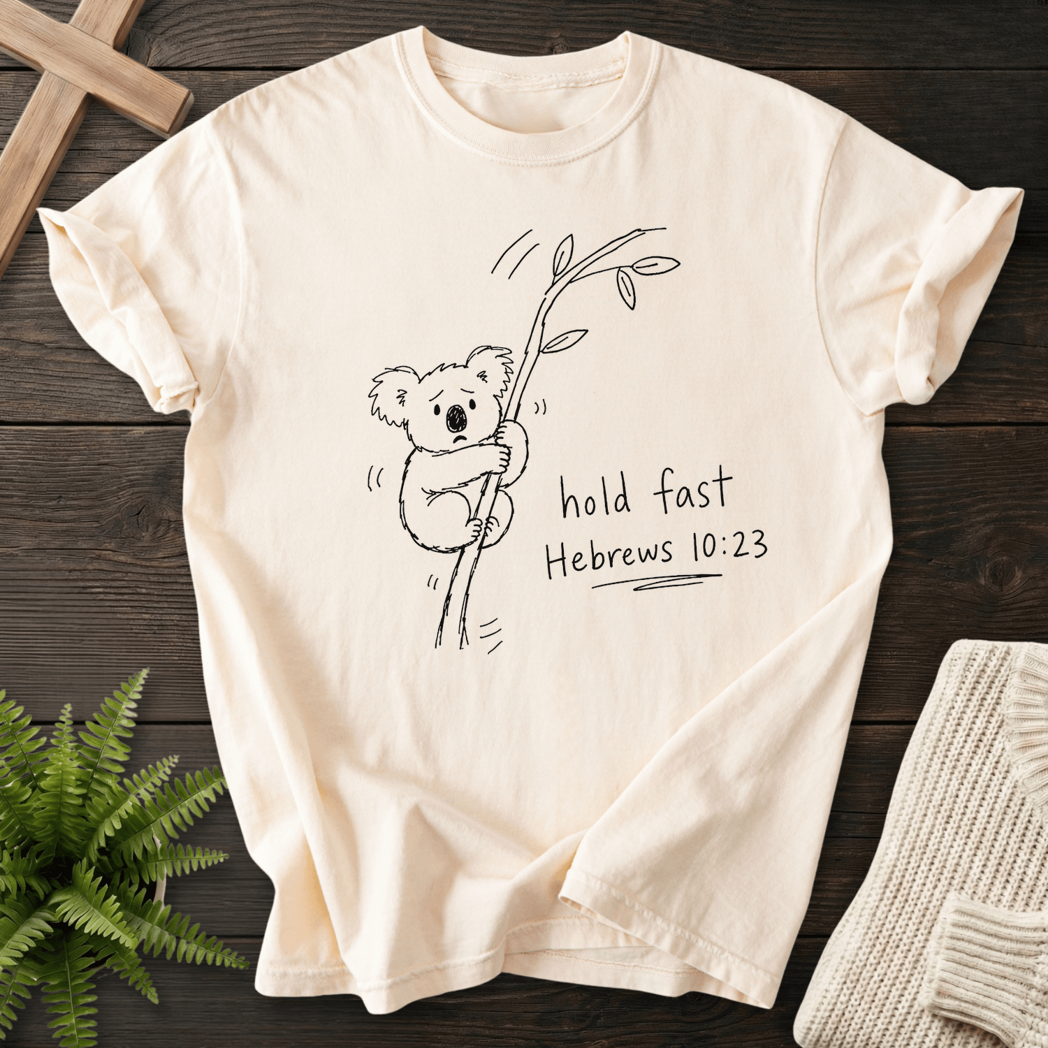 Hold Fast Hebrews 10:23 T-Shirt in Ivory | She Wears Faith