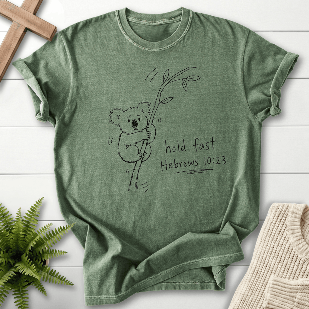 Hold Fast Hebrews 10:23 T-Shirt in Moss | She Wears Faith