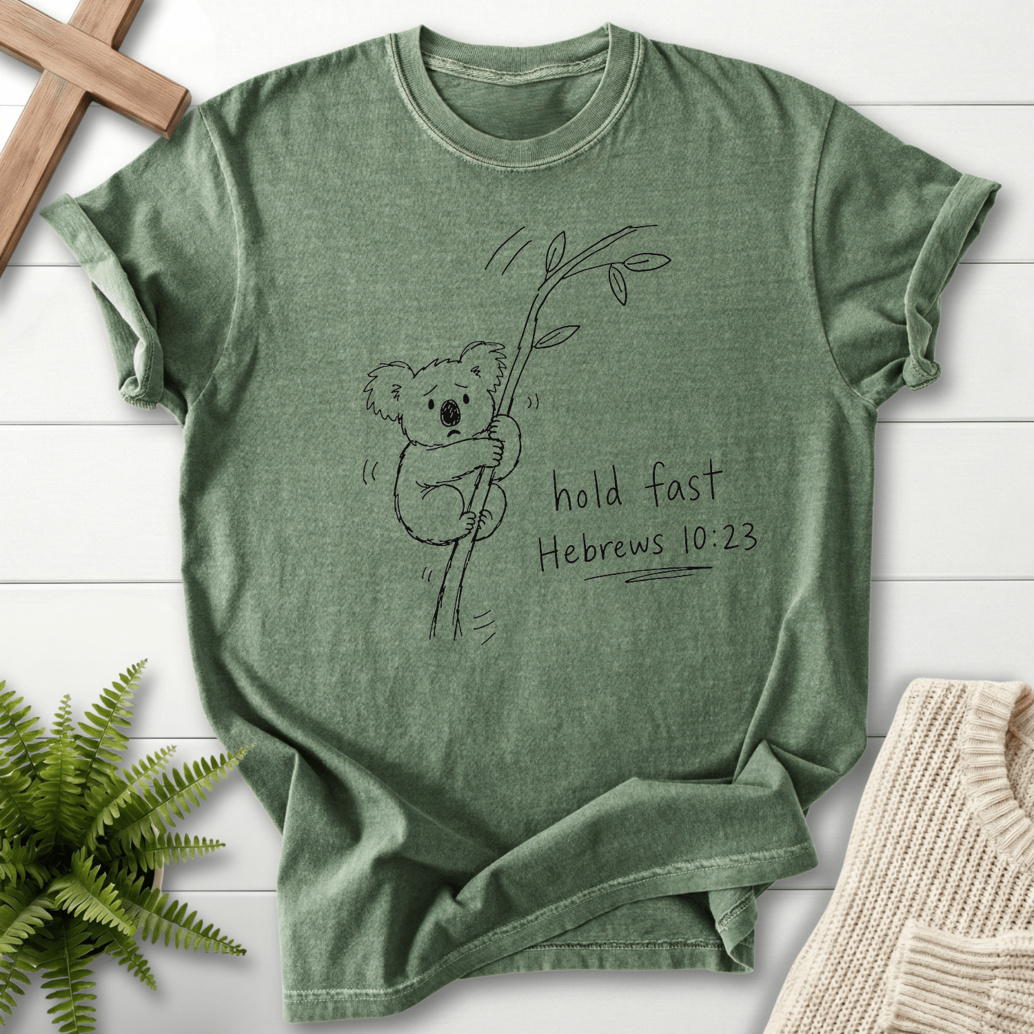 Hold Fast Hebrews 10:23 T-Shirt in Moss | She Wears Faith