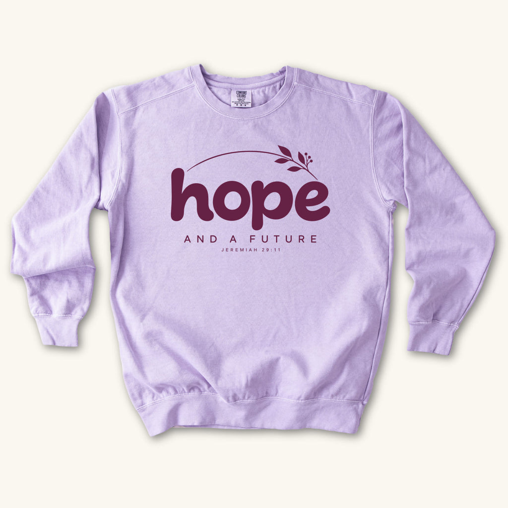 Orchid Hope and a Future Botanical sweatshirt flat lay mockup, Jeremiah 29:11 Christian apparel for women