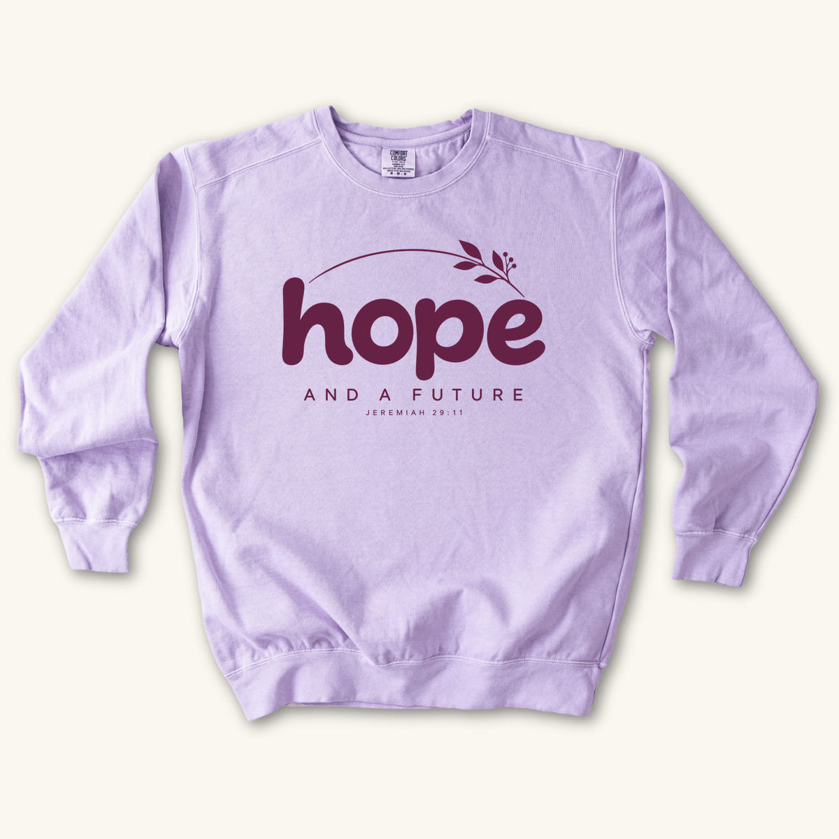 Orchid Hope and a Future Botanical sweatshirt flat lay mockup, Jeremiah 29:11 Christian apparel for women