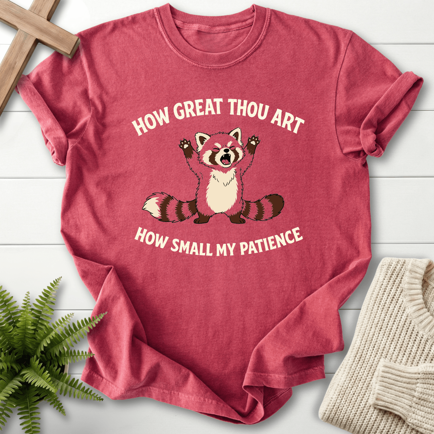 How Great Thou Art Red Panda T-Shirt in Crimson | She Wears Faith