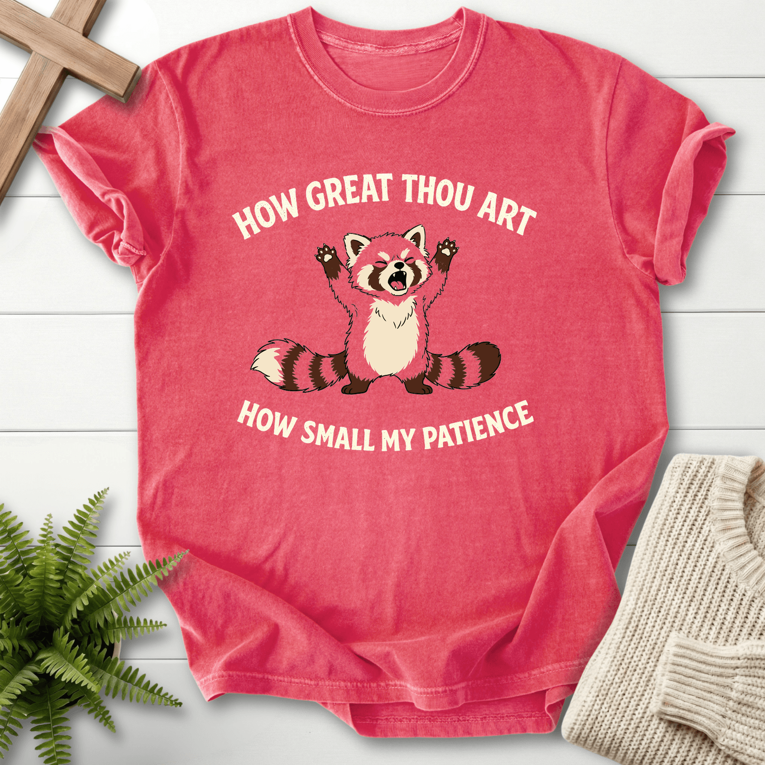 How Great Thou Art Red Panda T-Shirt in Watermelon | She Wears Faith